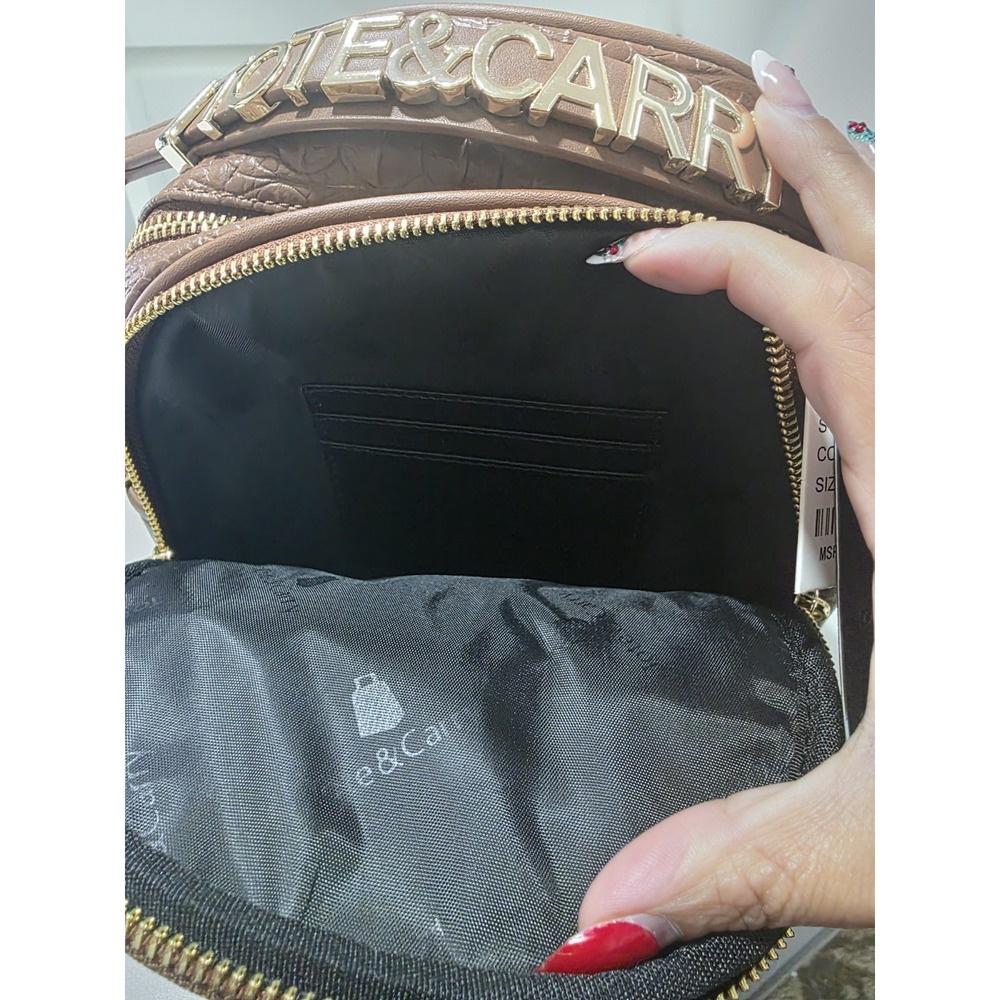 Tote & Carry Caramel Brown Croc Embossed Mini Backpack Purse Gold‎ Hardware NWT - Picture 10 of 14